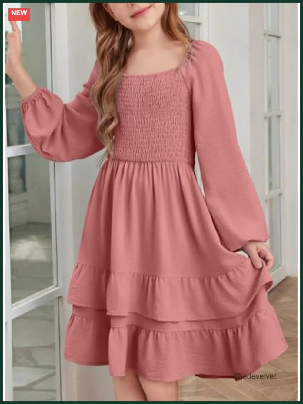 Girls Long Sleeve Tie Back Dress Fall Tween